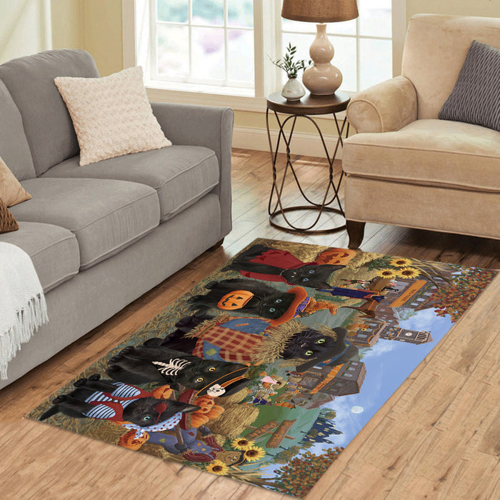 Halloween 'Round Town and Fall Pumpkin Scarecrow Both Black Cats Area Rug