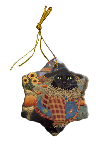 Fall Pumpkin Scarecrow Black Cats Star Porcelain Ornament SPOR57536