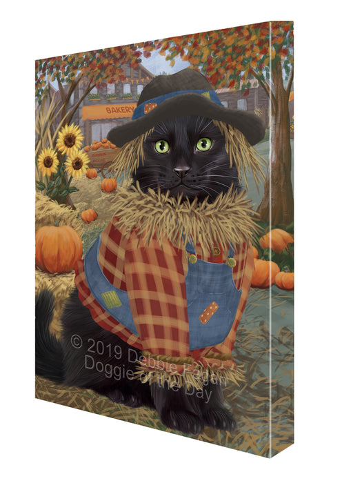 Halloween 'Round Town And Fall Pumpkin Scarecrow Both Black Cats Canvas Print Wall Art Décor CVS139913