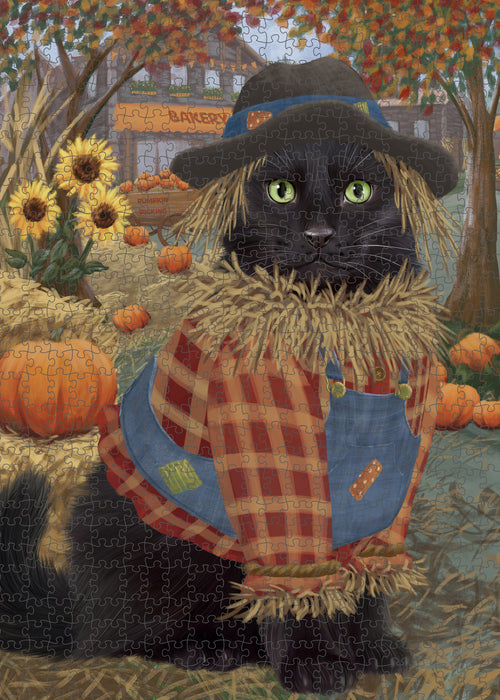 Halloween 'Round Town And Fall Pumpkin Scarecrow Both Black Cats Puzzle  PUZL96452