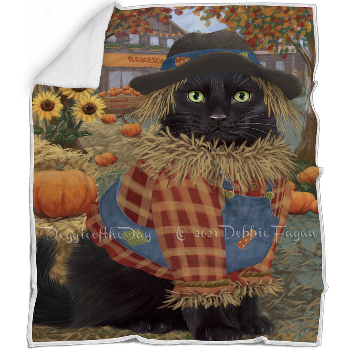 Halloween 'Round Town And Fall Pumpkin Scarecrow Both Black Cats Blanket BLNKT139286