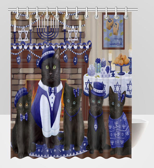 Happy Hanukkah Family Black Cats Shower Curtain