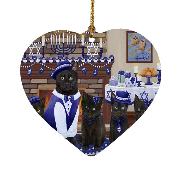 Happy Hanukkah Family Black Cats Heart Christmas Ornament HPOR57597