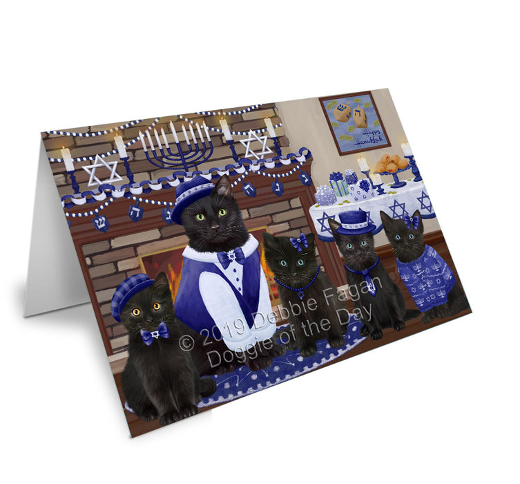 Happy Hanukkah Family Black Cats Handmade Artwork Assorted Pets Greeting Cards and Note Cards with Envelopes for All Occasions and Holiday Seasons GCD78137