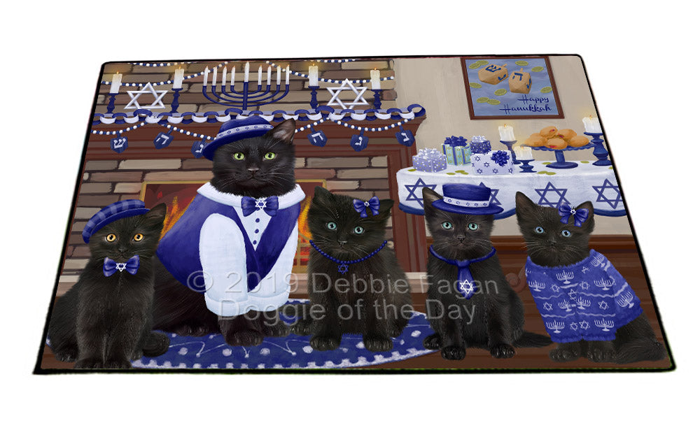 Happy Hanukkah Family and Happy Hanukkah Both Black Cats Floormat FLMS54053