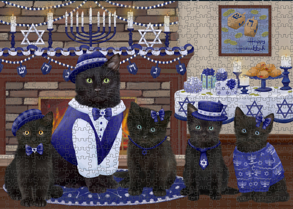 Happy Hanukkah Family and Happy Hanukkah Both Black Cats Puzzle with Photo Tin PUZL96696