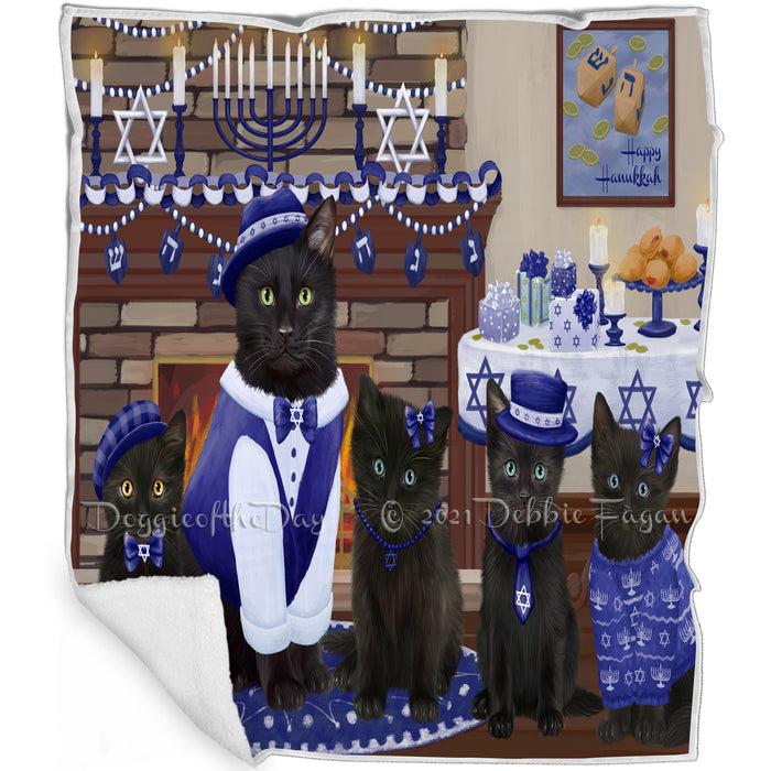 Happy Hanukkah Family and Happy Hanukkah Both Black Cats Blanket BLNKT140339
