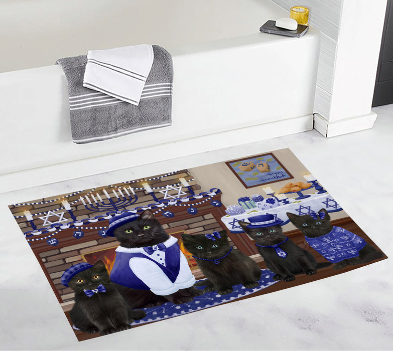 Happy Hanukkah Family and Happy Hanukkah Both Black Cats Bath Mat