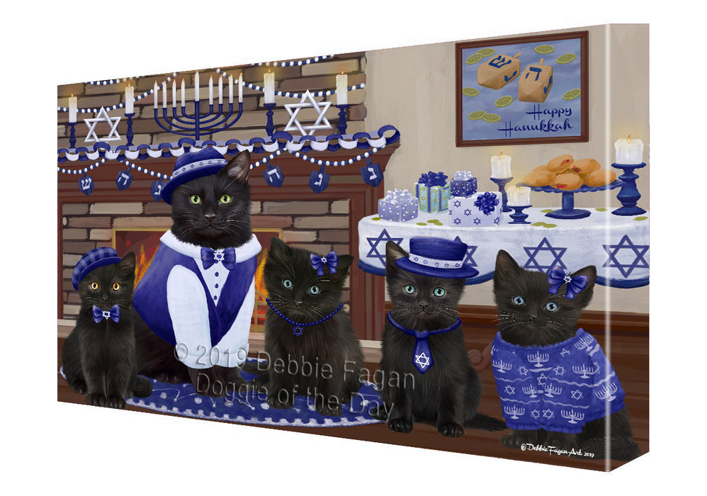 Happy Hanukkah Family and Happy Hanukkah Both Black Cats Canvas Print Wall Art Décor CVS140966