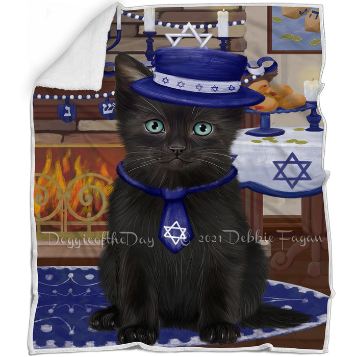 Happy Hanukkah Family and Happy Hanukkah Both Black Cat Blanket BLNKT139835