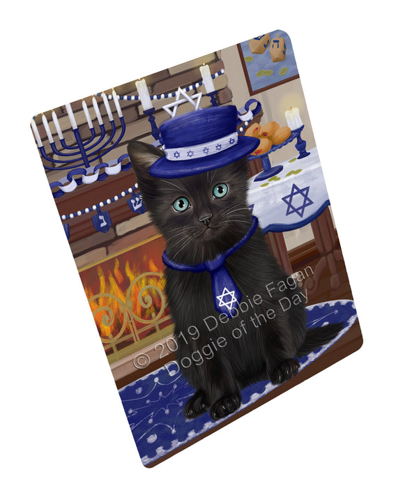 Happy Hanukkah Family and Happy Hanukkah Both Black Cat Magnet MAG77422 (Small 5.5" x 4.25")