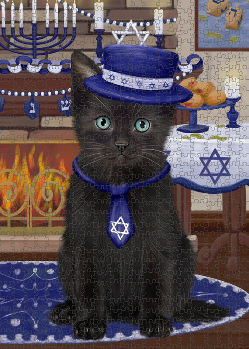 Happy Hanukkah Family and Happy Hanukkah Both Black Cat Puzzle with Photo Tin PUZL96920