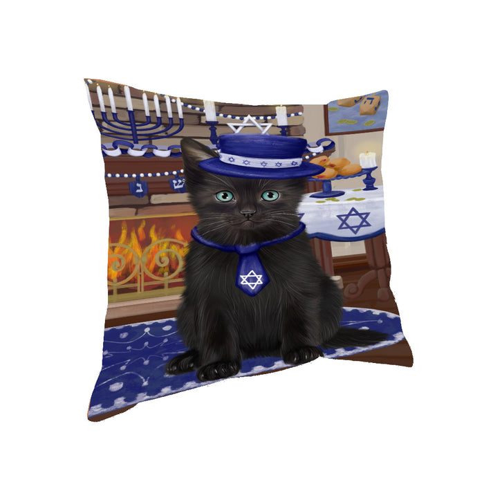 Happy Hanukkah Family and Happy Hanukkah Both Black Cat Pillow PIL83012