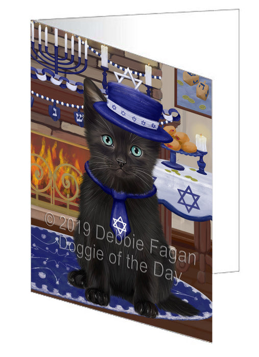 Happy Hanukkah Black Cat Handmade Artwork Assorted Pets Greeting Cards and Note Cards with Envelopes for All Occasions and Holiday Seasons GCD78305