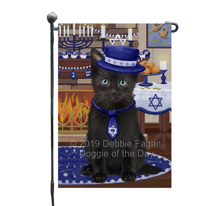 Happy Hanukkah Family and Happy Hanukkah Both Black Cat Garden Flag GFLG65697