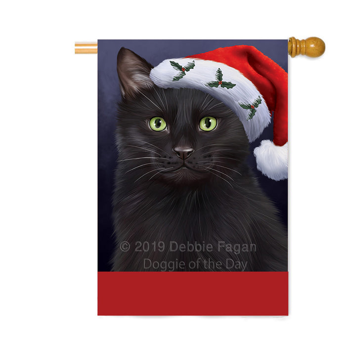 Personalized Christmas Holidays Black Cat Wearing Santa Hat Portrait Head Custom House Flag FLG-DOTD-A59862