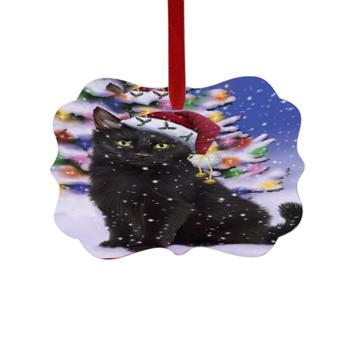 Winterland Wonderland Black Cat In Christmas Holiday Scenic Background Double-Sided Photo Benelux Christmas Ornament LOR49524