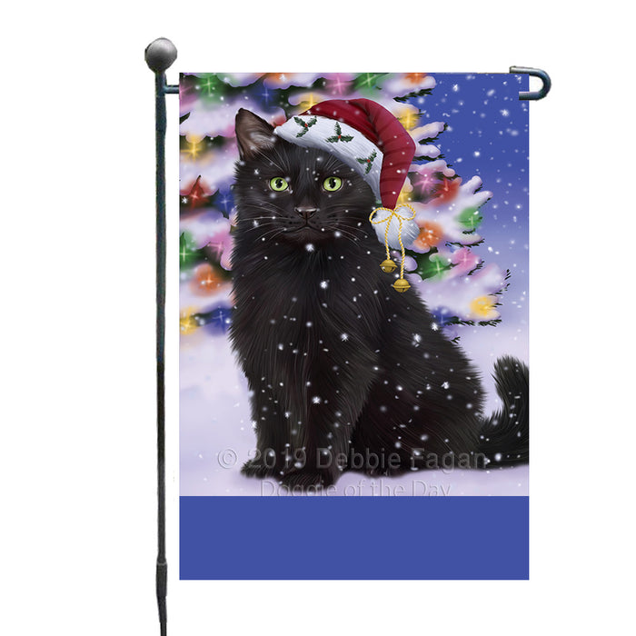 Personalized Winterland Wonderland Black Cat In Christmas Holiday Scenic Background Custom Garden Flags GFLG-DOTD-A61244