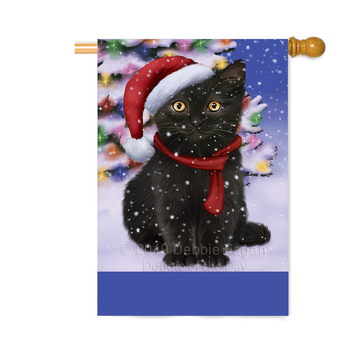 Personalized Winterland Wonderland Black Cat In Christmas Holiday Scenic Background Custom House Flag FLG-DOTD-A61301