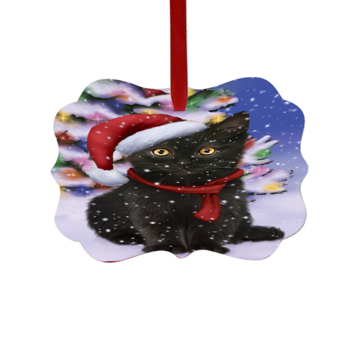 Winterland Wonderland Black Cat In Christmas Holiday Scenic Background Double-Sided Photo Benelux Christmas Ornament LOR49525