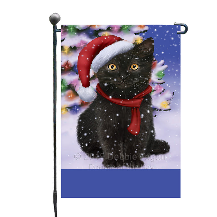 Personalized Winterland Wonderland Black Cat In Christmas Holiday Scenic Background Custom Garden Flags GFLG-DOTD-A61245