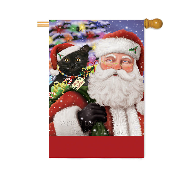 Personalized Santa Carrying Black Cat and Christmas Presents Custom House Flag FLG-DOTD-A63418