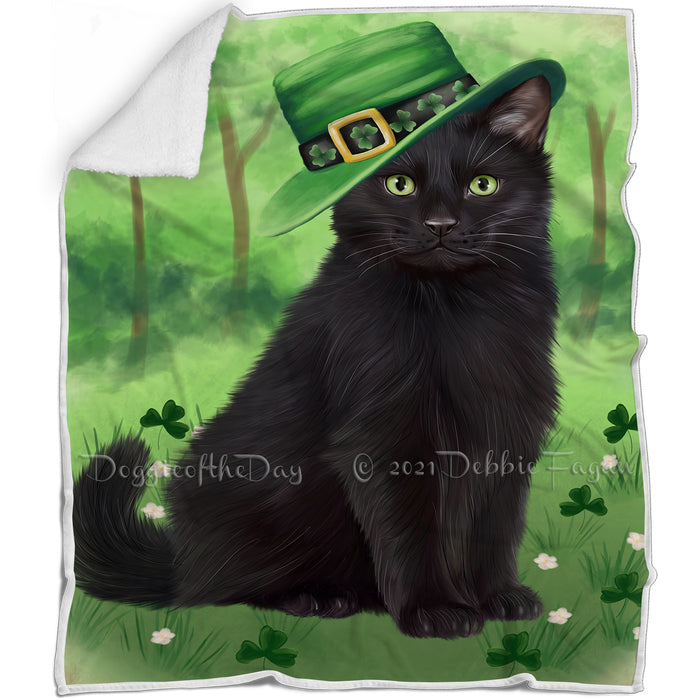 St. Patricks Day Irish Portrait Black Cat Blanket BLNKT132501