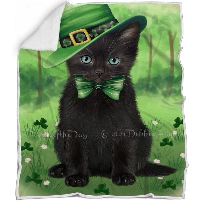 St. Patricks Day Irish Portrait Black Cat Blanket BLNKT132519
