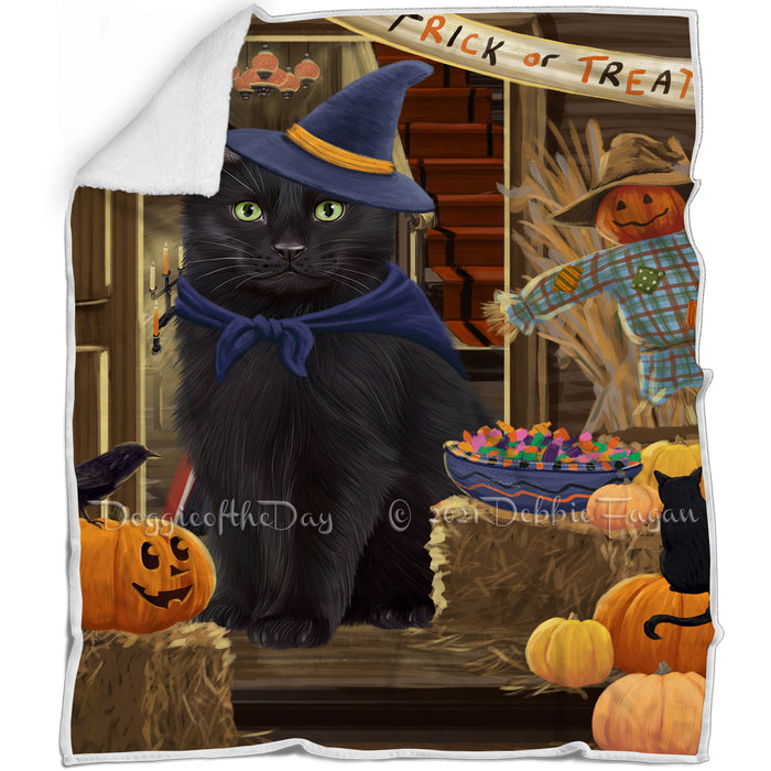 Enter at Own Risk Trick or Treat Halloween Black Cat Blanket BLNKT94467