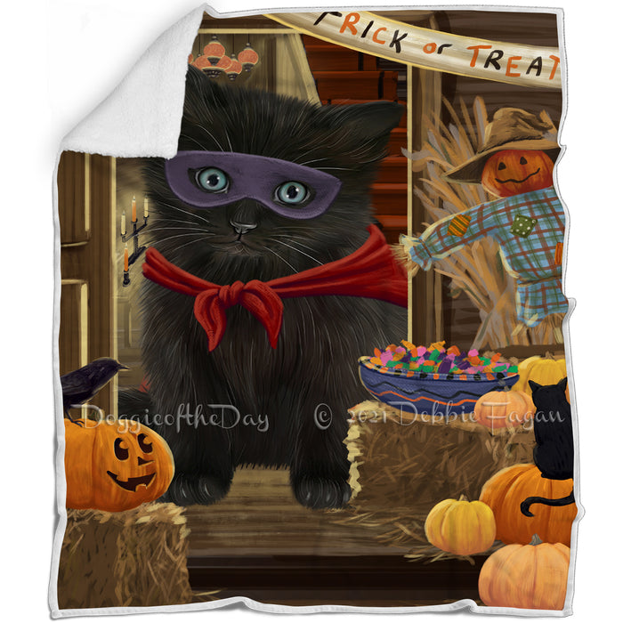 Enter at Own Risk Trick or Treat Halloween Black Cat Blanket BLNKT94476