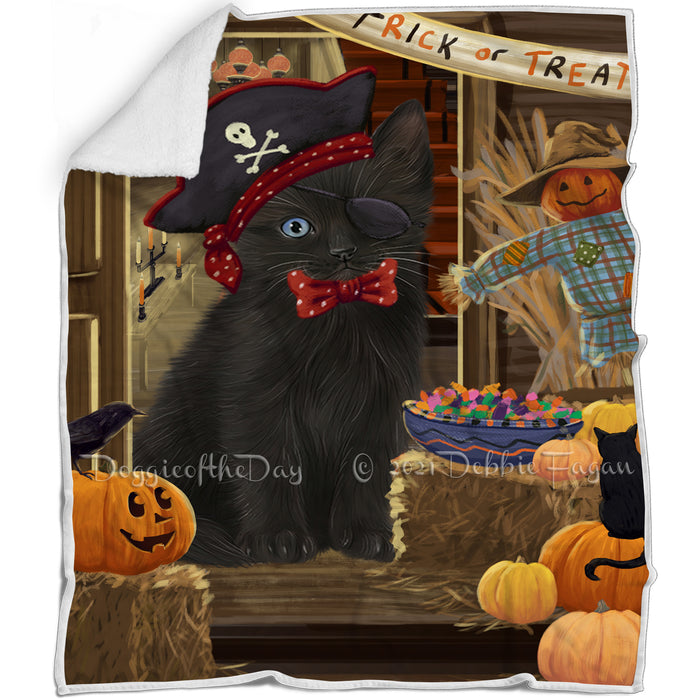Enter at Own Risk Trick or Treat Halloween Black Cat Blanket BLNKT94485