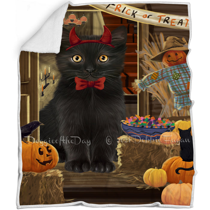 Enter at Own Risk Trick or Treat Halloween Black Cat Blanket BLNKT94494