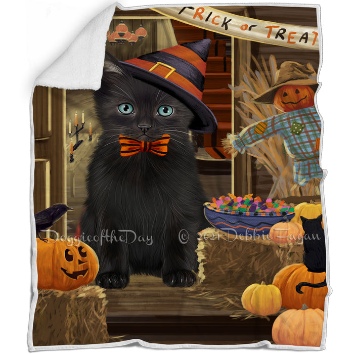 Enter at Own Risk Trick or Treat Halloween Black Cat Blanket BLNKT94503