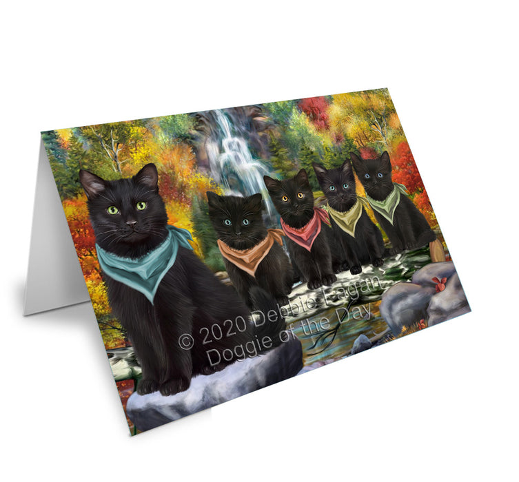 Scenic Waterfall Black Cats Handmade Artwork Assorted Pets Greeting Cards and Note Cards with Envelopes for All Occasions and Holiday Seasons
