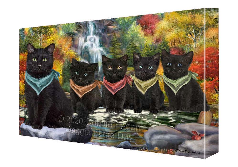 Scenic Waterfall Black Cats Canvas Wall Art - Premium Quality Ready to Hang Room Decor Wall Art Canvas - Unique Animal Printed Digital Painting for Decoration