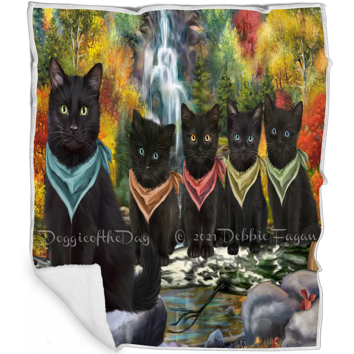 Scenic Waterfall Black Cats Blanket BLNKT142547