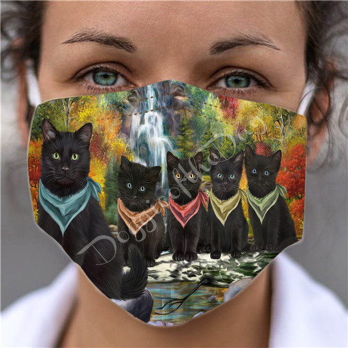 Scenic Waterfall Black Cats Face Mask FM49277