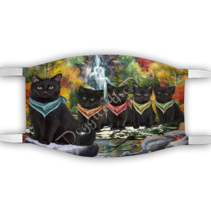 Scenic Waterfall Black Cats Face Mask FM49277