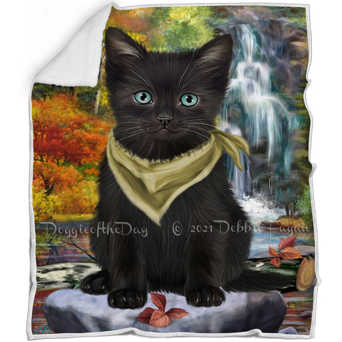Scenic Waterfall Black Cat Blanket BLNKT142546