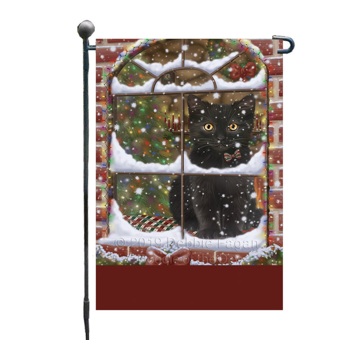Personalized Please Come Home For Christmas Black Cat Sitting In Window Custom Garden Flags GFLG-DOTD-A60131