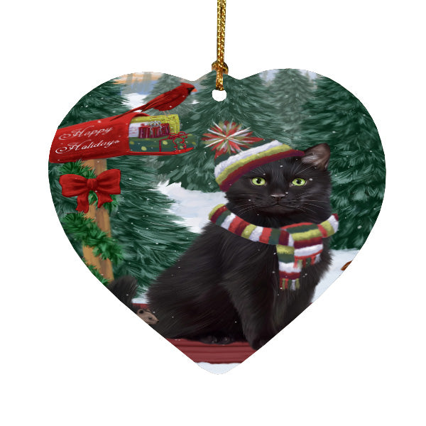 Christmas Woodland Sled Black Cat Heart Christmas Ornament HPORA59421