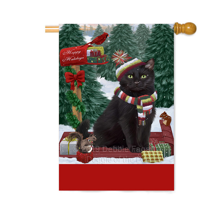 Personalized Merry Christmas Woodland Sled Black Cat Custom House Flag FLG-DOTD-A61564