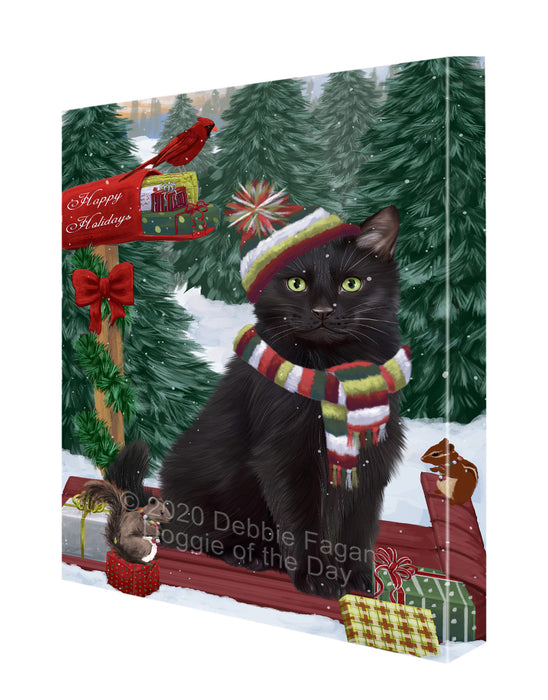 Christmas Woodland Sled Black Cat Canvas Wall Art - Premium Quality Ready to Hang Room Decor Wall Art Canvas - Unique Animal Printed Digital Painting for Decoration CVS587