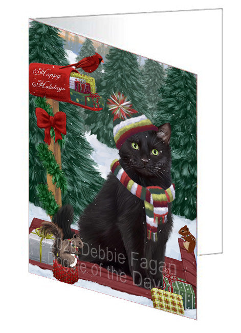 Christmas Woodland Sled Black Cat Handmade Artwork Assorted Pets Greeting Cards and Note Cards with Envelopes for All Occasions and Holiday Seasons