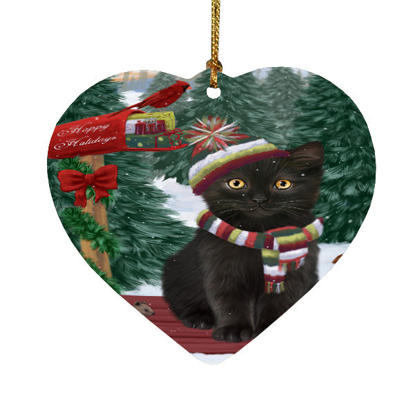 Christmas Woodland Sled Black Cat Heart Christmas Ornament HPORA59422