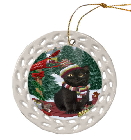 Christmas Woodland Sled Black Cat Doily Ornament DPOR59058