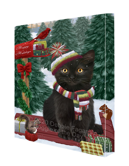 Christmas Woodland Sled Black Cat Canvas Wall Art - Premium Quality Ready to Hang Room Decor Wall Art Canvas - Unique Animal Printed Digital Painting for Decoration CVS588