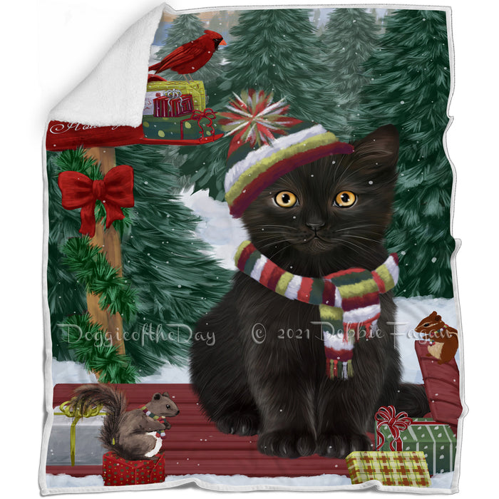 Merry Christmas Woodland Sled Black Cat Blanket BLNKT142711