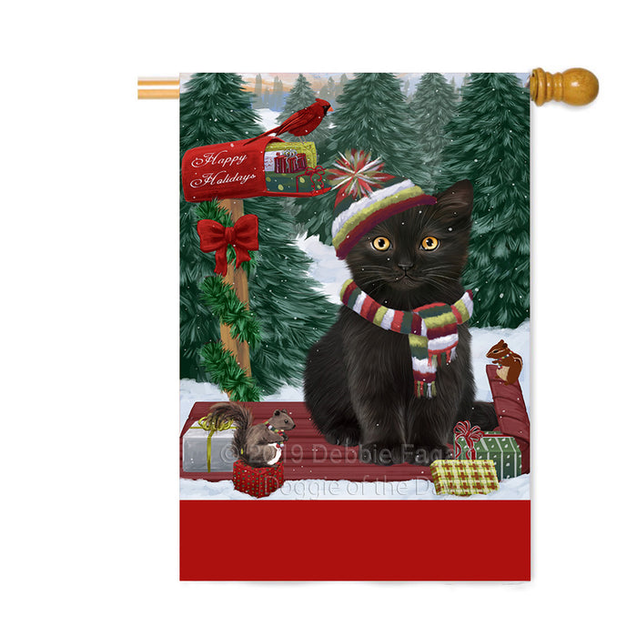 Personalized Merry Christmas Woodland Sled Black Cat Custom House Flag FLG-DOTD-A61565