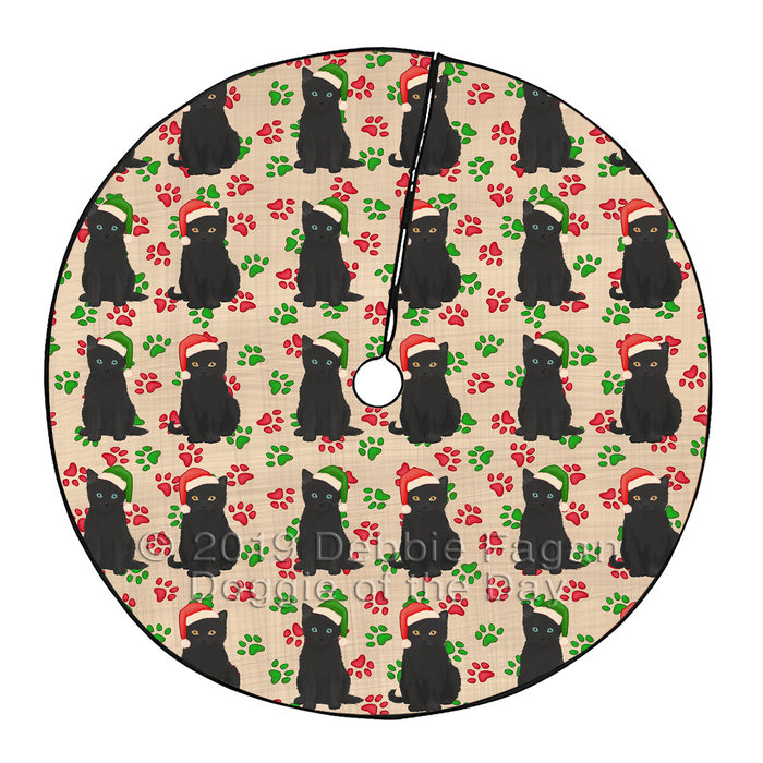 Christmas Paw Print Black Cats Tree Skirt
